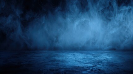 Mysterious cinematic smoke layers on dark blue asphalt an abstract visual experience