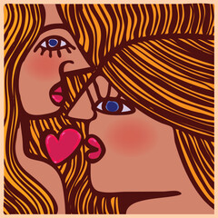 Abstraction face portrait wall art vector illustration. Creative graphic design with shapes, decorative, geometric, line art, cubism, doodle.