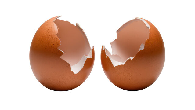 Two brown cracked eggshells on white background transparent background