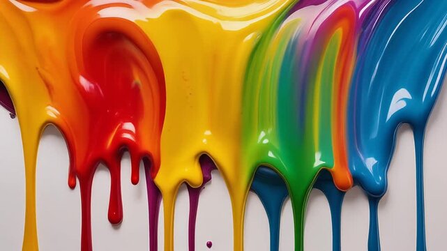 Colorful liquid flows down artistic background in a creative display of movement and design