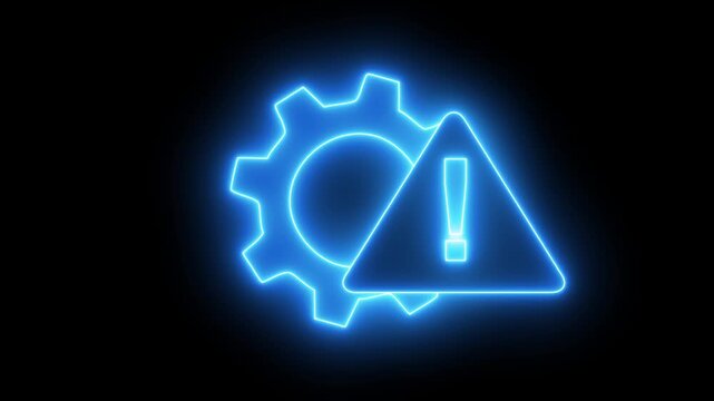 Neon process disruption icon. Bright glowing symbol representing workflow interruption, system breakdown, or halted processes. Futuristic neon design with glowing lines, isolated on a dark background,
