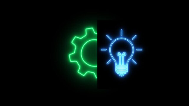 Idea and innovation icon featuring a glowing light bulb combined with a gear, symbolizing smart solutions, creative thinking, and efficient systems development.