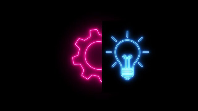 Idea and innovation icon featuring a glowing light bulb combined with a gear, symbolizing smart solutions, creative thinking, and efficient systems development.
