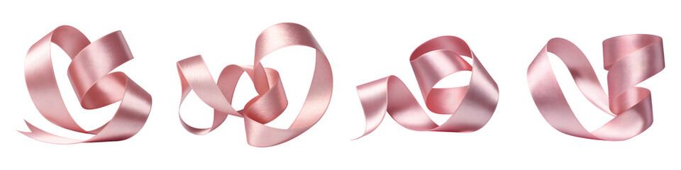 Pink ribbon curls isolated on transparent background