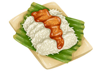 Hand painted illustration of a traditional Asian sweet snack with a dark brown color, commonly found in local markets. Suitable for food blogs, menu designs, packaging, and editorial content.