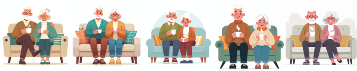 vector of an old couple sitting on a sofa together