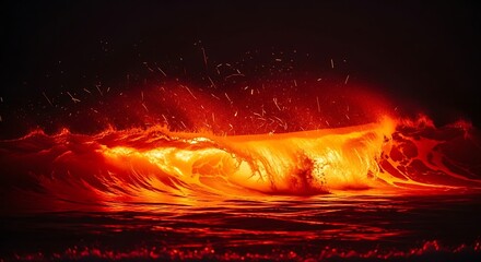 Vibrant Lava Flow at Night in Volcanic Landscape