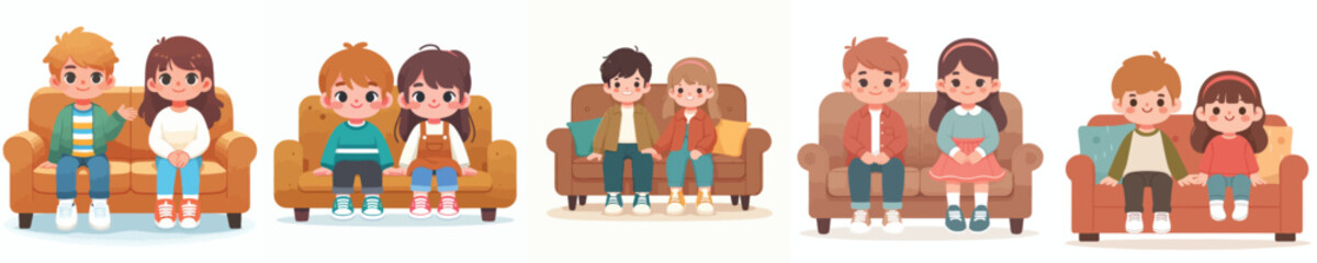 Obraz premium vector of two children sitting on the sofa