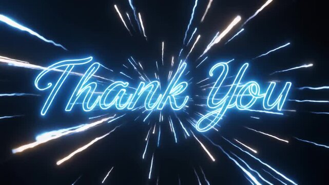 Ultra-realistic motion graphic of &ldquo;Thank You&rdquo; text built from flowing blue neon energy lines