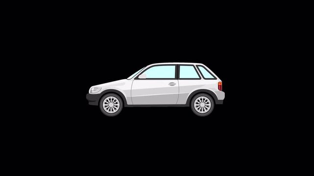 2D Car Driving Side View Loop Animation on Transparent Background 4K