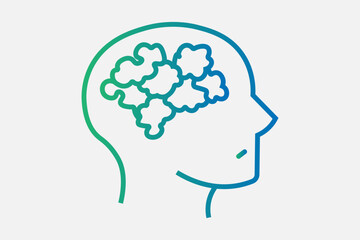 This image shows a profile of a human head with a brain composed of puzzle pieces.