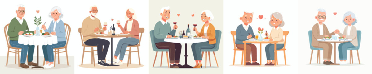 vector of a old couple having a romantic meal on Valentine Day