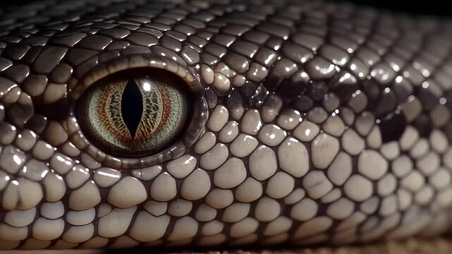Intense close-up of a snake's eye, revealing intricate scales and a slitted pupil.
