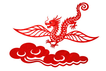 Obraz premium Red Chinese Paper Cut Dragon on Clouds