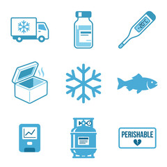 Cold chain logistics icons for temperature controlled transport vector illustration