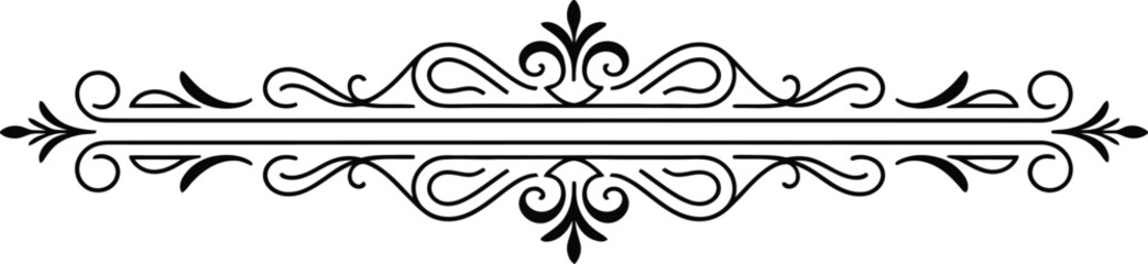 Fototapeta premium Luxurious black and white ornamental divider with intricate scrollwork and elegant symmetrical details.
