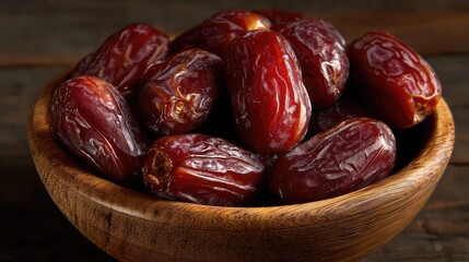 Obraz premium A bowl of sweet, ripe Medjool dates with a dark, rich color and glossy texture