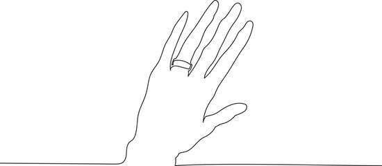 Continuous One Line Drawing of a Hand with an Engagement Ring eps10