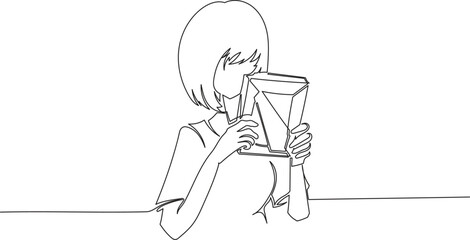 Continuous One Line Drawing of a Person Missing Someone While Looking at a Picture eps10