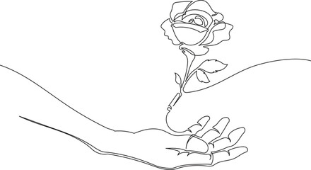 Continuous One Line Drawing of a Hand and Rose eps10