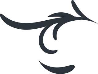 Elegant black floral corner flourish design with a delicate line extending right isolated on white background