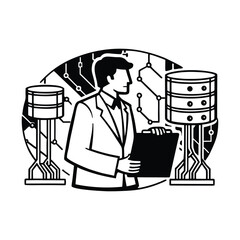 Data scientist analyzing big data silhouette