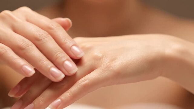 Close-up of hands gently touching, with smooth skin and natural nails