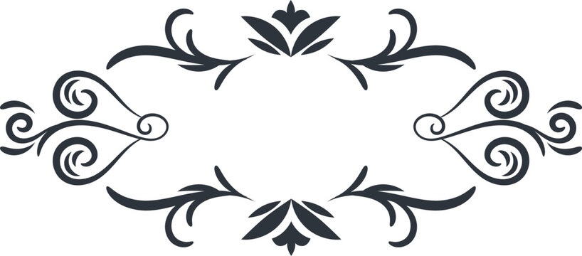 Elegant black floral corner flourish design with a delicate line extending right isolated on white background