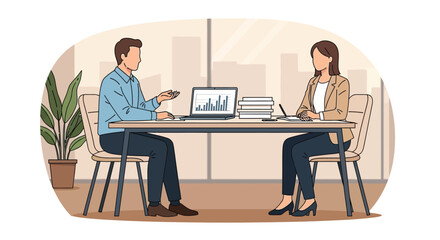 Business meeting with a man and a woman at a desk