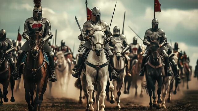 Video Group of men traveling on horseback, suitable for historical or medieval-themed ry