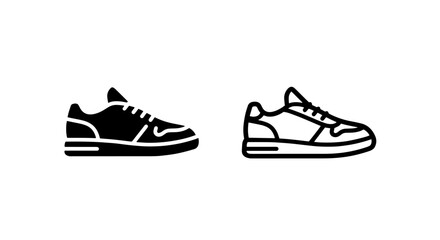Stylish sneakers footwear icon with black silhouette and outline, sport shoes vector graphic