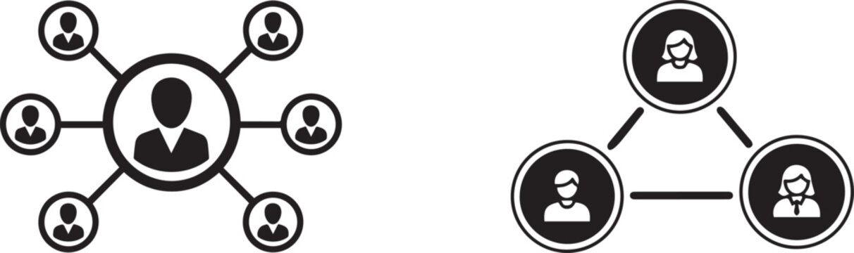 Networking icon representing centralized and decentralized network connections