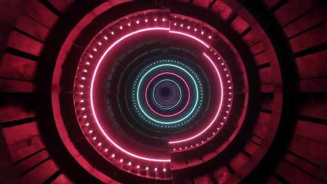 Futuristic Red Tech Tunnel with Circular Lighting