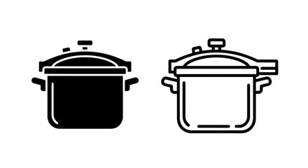 Modern Pressure Cooker Pot Icon in Solid and Outline Styles for Kitchen and Cooking Apps