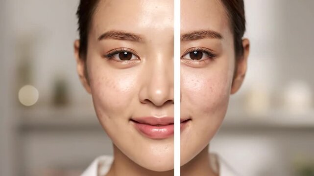 Face split imperfections vs smooth skin