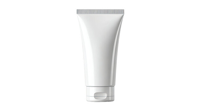 Blank plastic tube of white cosmetic cream or toothpaste isolated on a white background for medical or hygiene packaging
