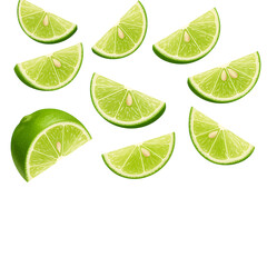 Bright Green Lime Wedges on Transparent Background