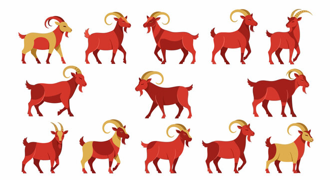 Set of Chinese Zodiac Goat Illustrations for Lunar New Year Design