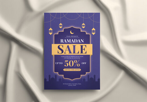Elegant Ramadan Sale Flyer Design with Islamic Golden Ornaments