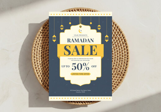 Blue and Yellow Modern Ramadan Kareem Sale Flyer for Print