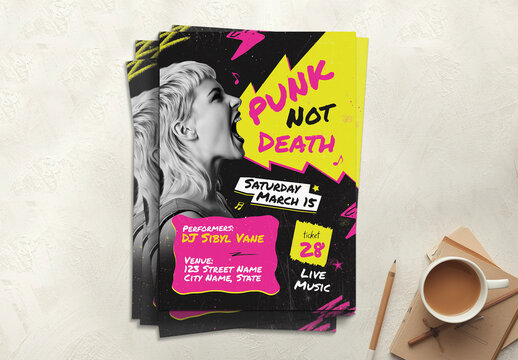 Punk Rock Party Flyer for Music Festival Concert and Night Event