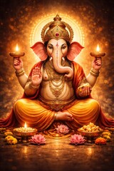 Ganesha Statue Divine Golden Idol