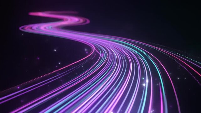 Elegant slow motion sparkling light streams resembling aurora with soft pastel neon tones dreamlike atmosphere