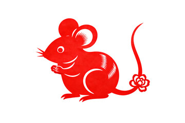 Red Chinese Paper-Cut Mouse Artwork