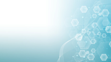 Health care or medical abstract background with hexagons, lines and dots. Scientific innovation banner template concept. Biology and pharmaceutical technology background. Vector illustration.