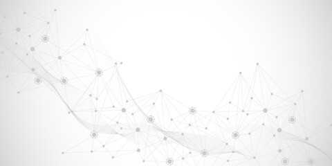 Geometric abstract background with connected line and dots. Structure molecule and communication. Big Data Visualization. Medical, technology, science background. Vector illustration.