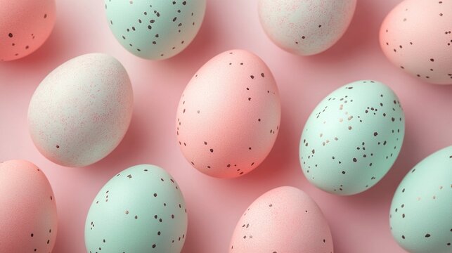 The minimalist Easter background uses a soft pastel pink and mint green gradient, with subtle geometric egg-shaped patterns of low opacity, presenting a clean and transparent composition.