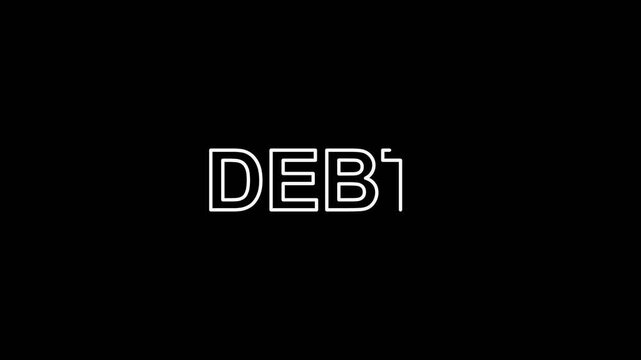 DEBT money owed bills payment word minimal glitch-like animation motion graphics concept with alpha channel (transparent background)