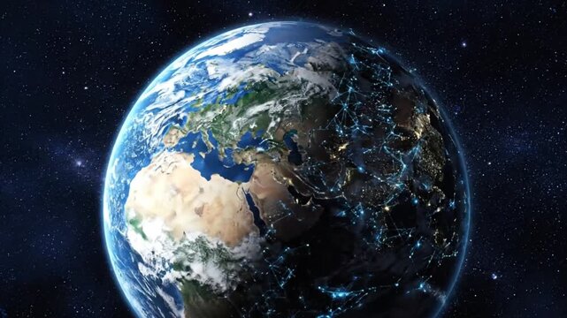 Rotating earth from space with network connections