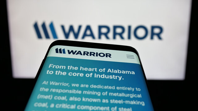 Stuttgart, Germany - 01-15-2026: Mobile phone with website of US mining company Warrior Met Coal Inc. on screen in front of logo. Focus on top-left of phone display.